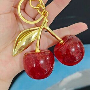 New! Popular!! Hot! Gorgeous sparkle Large Red & Gold Cherries bag charm